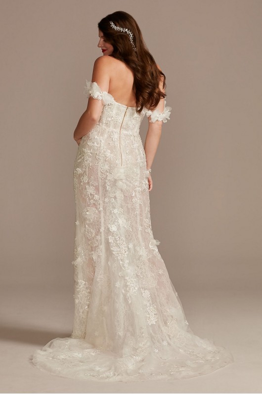 3D Floral Applique Plunge Bodysuit Wedding Dress  MBSWG885