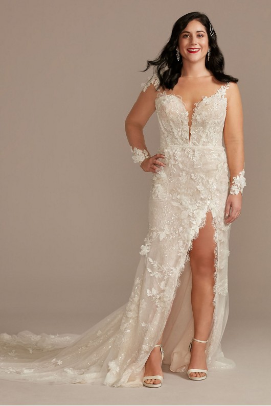 3D Floral Applique Wedding Dress with High Slit  MBSWG886