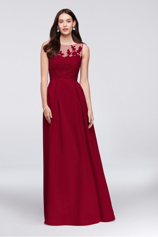 Appliqued Illusion Faille Bridesmaid Dress  OC290023
