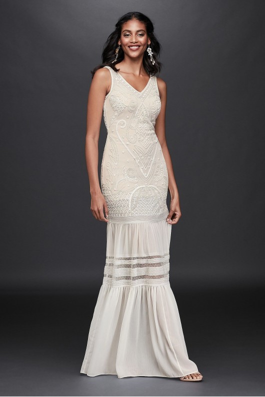 Beaded Chiffon Wedding Dress with Flounce Skirt Galina WGIN59740