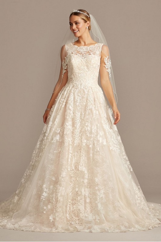 Beaded Lace Wedding Dress with Pleated Skirt  CWG780