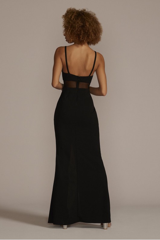 Floor Length Crepe Gown with Beaded Mesh Detail Jules and Cleo WBM2787