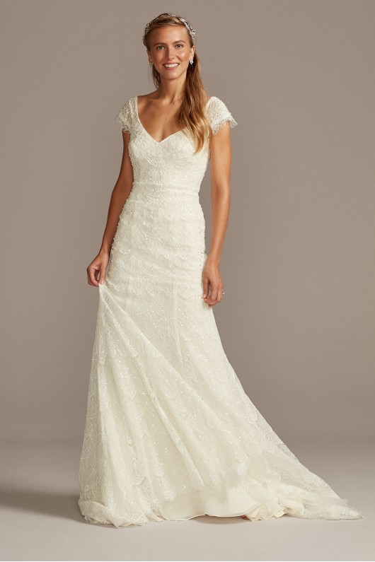 Hand Beaded Lace Cap Sleeve Tall Wedding Dress Melissa Sweet 4XLMS251206