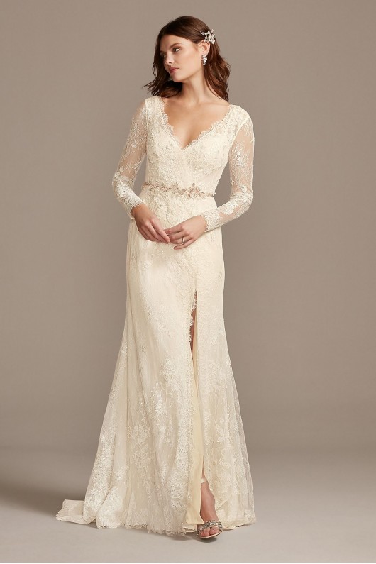 Illusion Long Sleeve Faux Surplice Wedding Dress Melissa Sweet MS251219