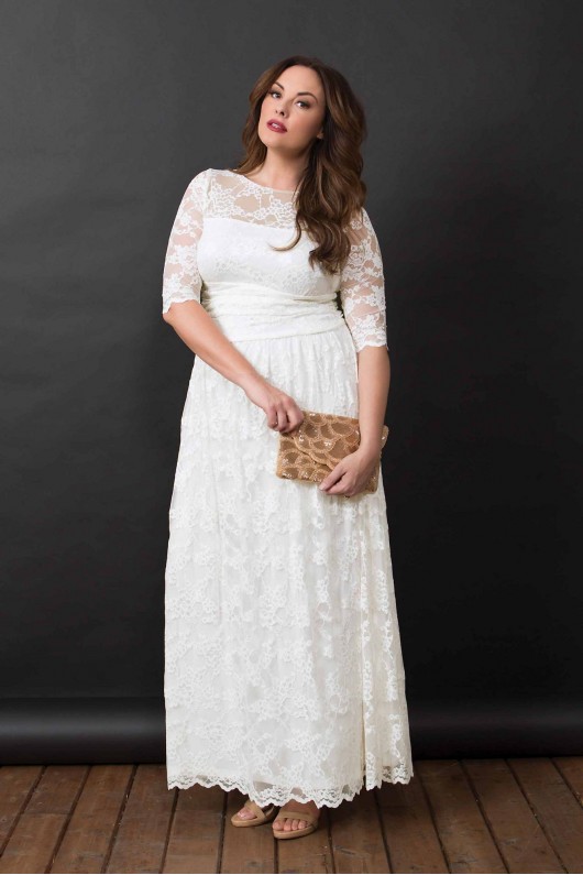 Plus Size Lace Illusion Wedding Gown Kiyonna 14130904DB