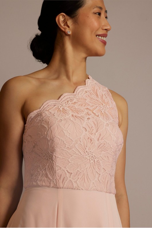 Stretch Lace Chiffon One-Shoulder Bridesmaid Dress David&#039;s Bridal F20607