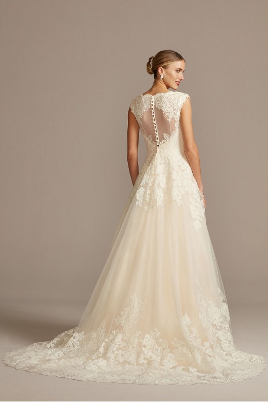V-Neck Scalloped Lace and Tulle Wedding Dress  Collection 4XLWG3850