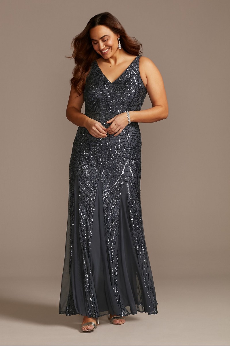 V-Neck Sequin Tank Plus Size Dress with ...