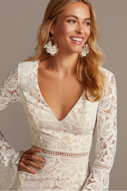 V-Neck Short Lace Dress with Illusion Bell Sleeves DB Studio DS870165